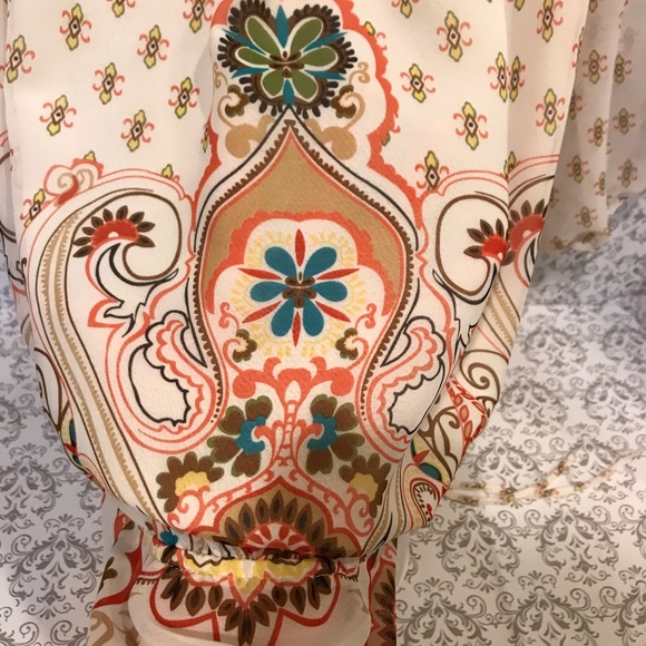 Very Gently Used Luxe by NYC Design XL Blouse 1/2 sleeve browns turquoise orange - Picture 3 of 3